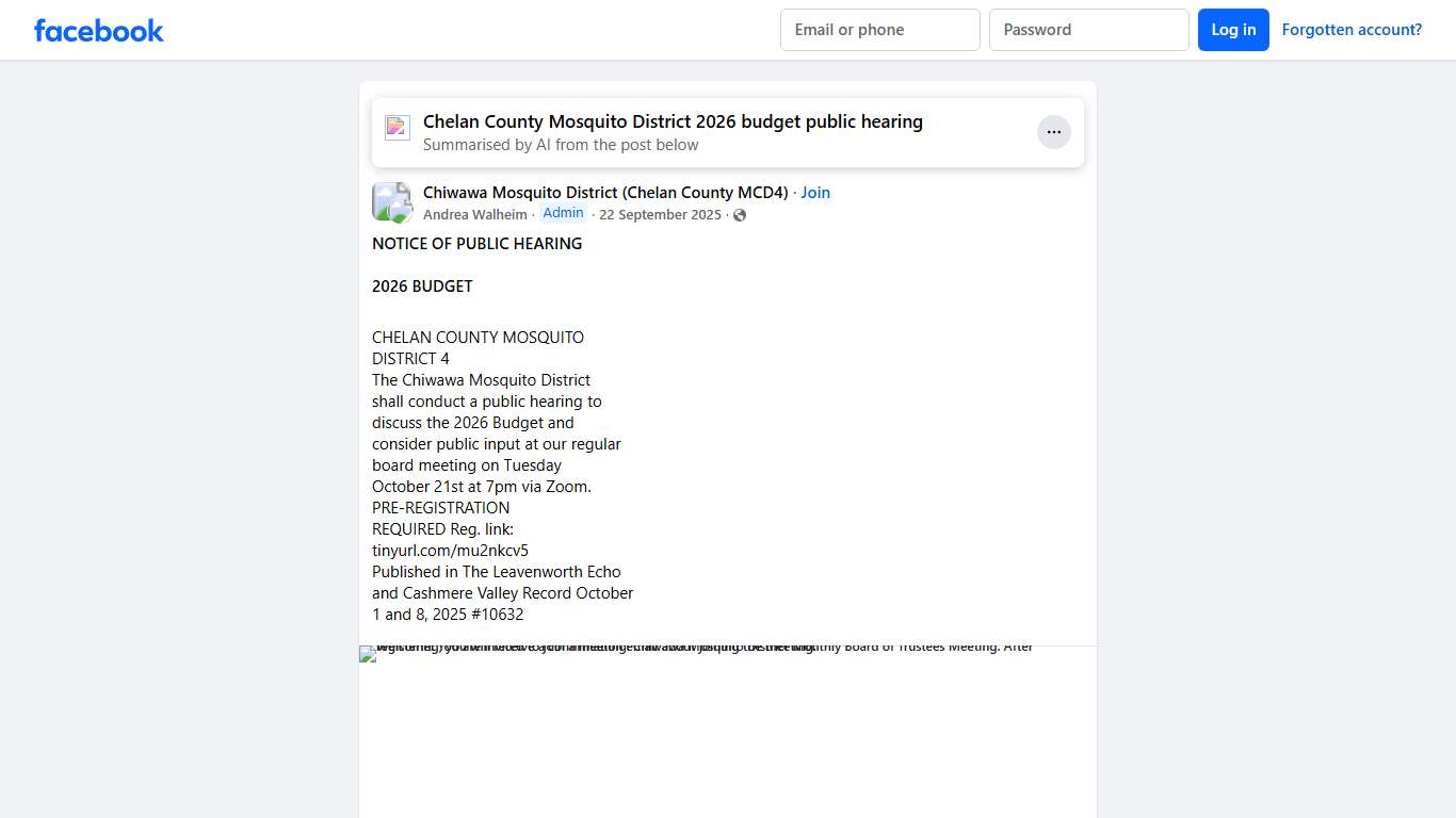 Chiwawa Mosquito District (Chelan County MCD4) | **NOTICE OF PUBLIC HEARING** | Facebook