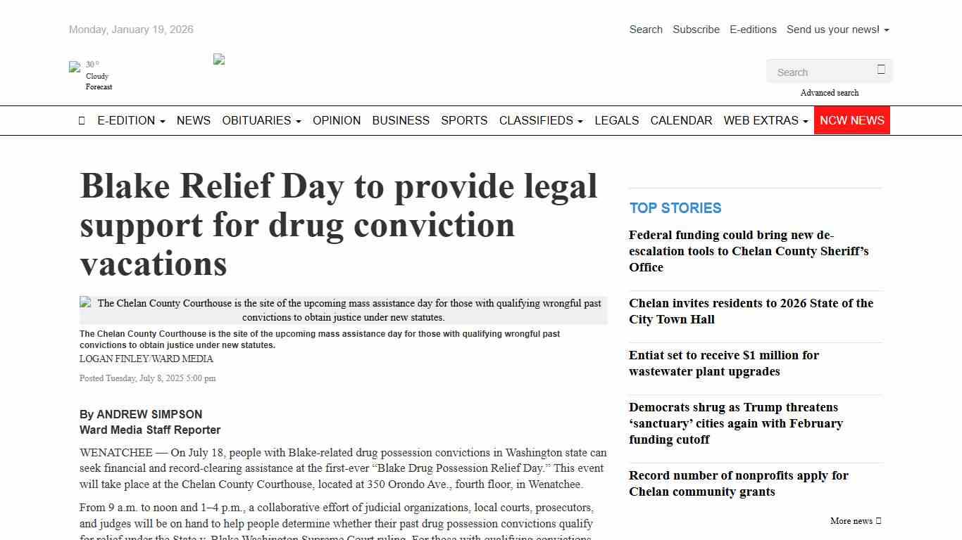 Blake Relief Day to provide legal support for drug conviction vacations - Lake Chelan Mirror